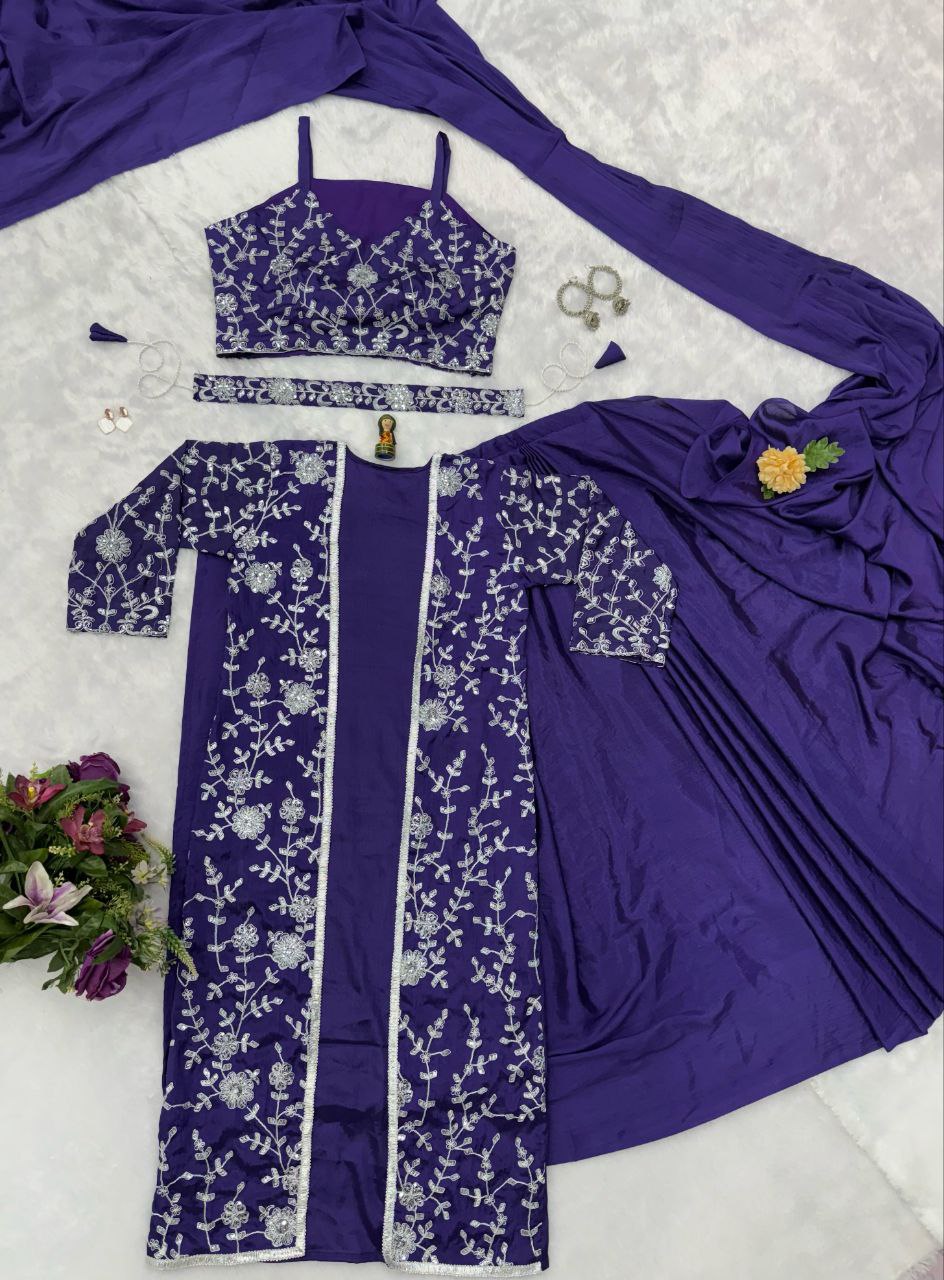 Designer Ready To Wear Chinon Silk Saree