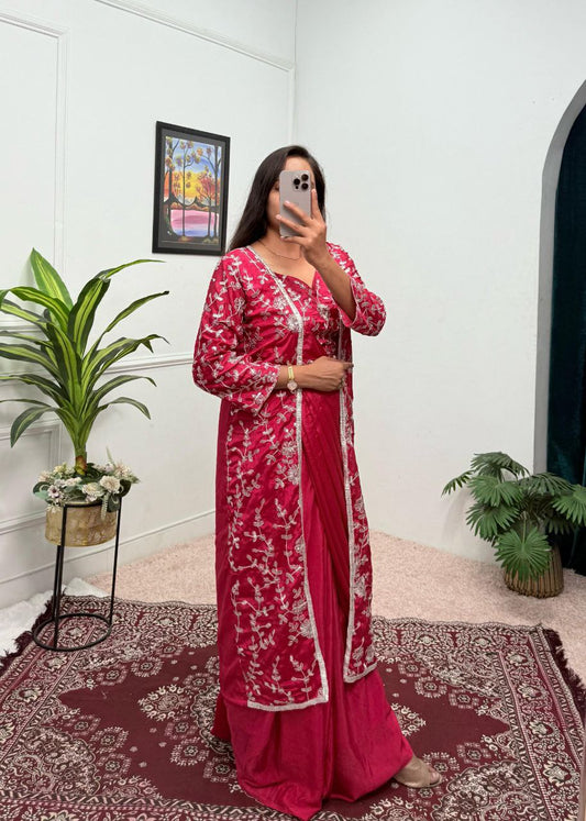 Designer Wedding Wear Ready To Wear Chinon Silk Saree