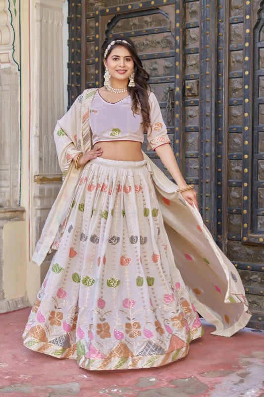 Designer Wedding Wear Vichitra Silk Lehenga