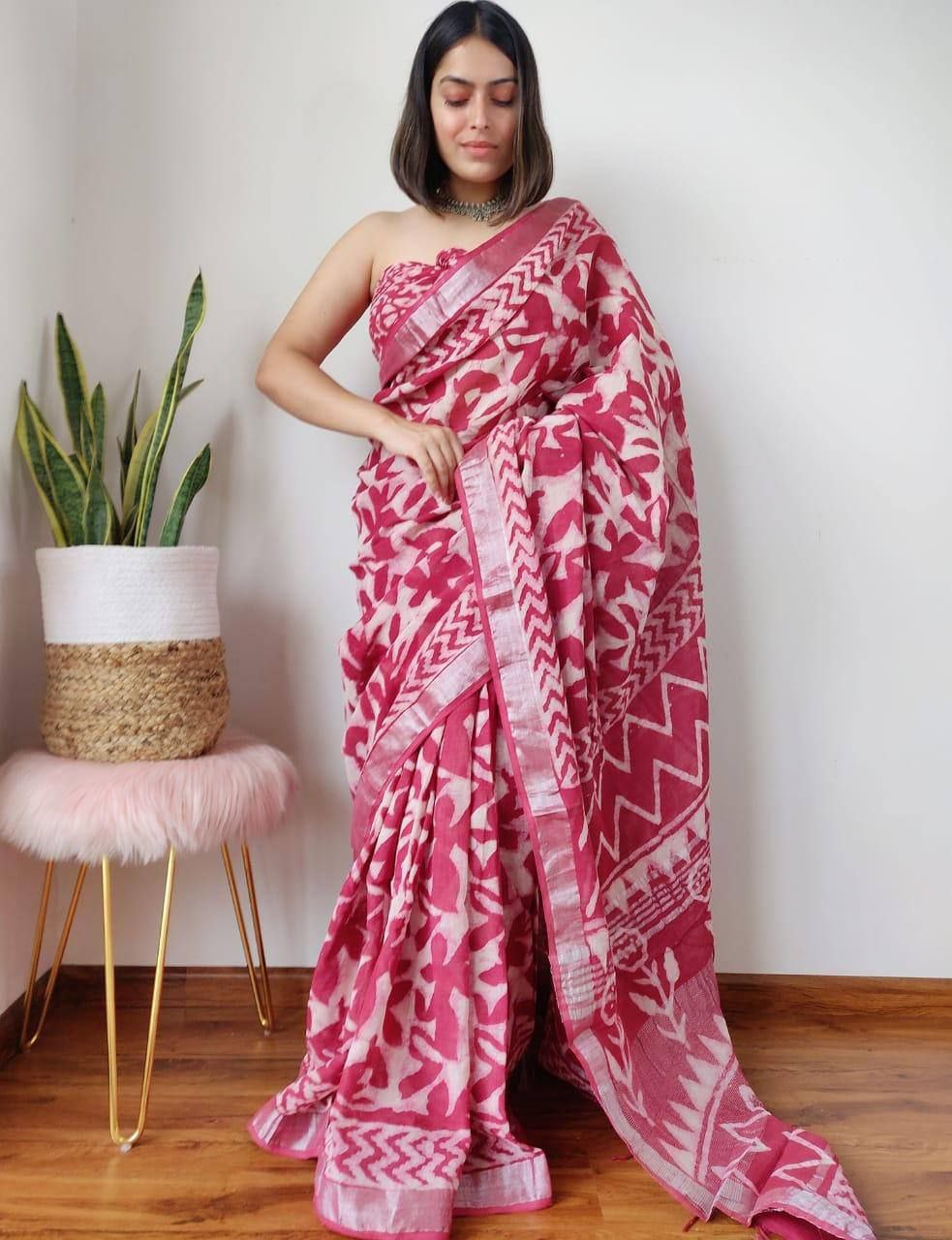 Digital Formal Printed Linen Saree
