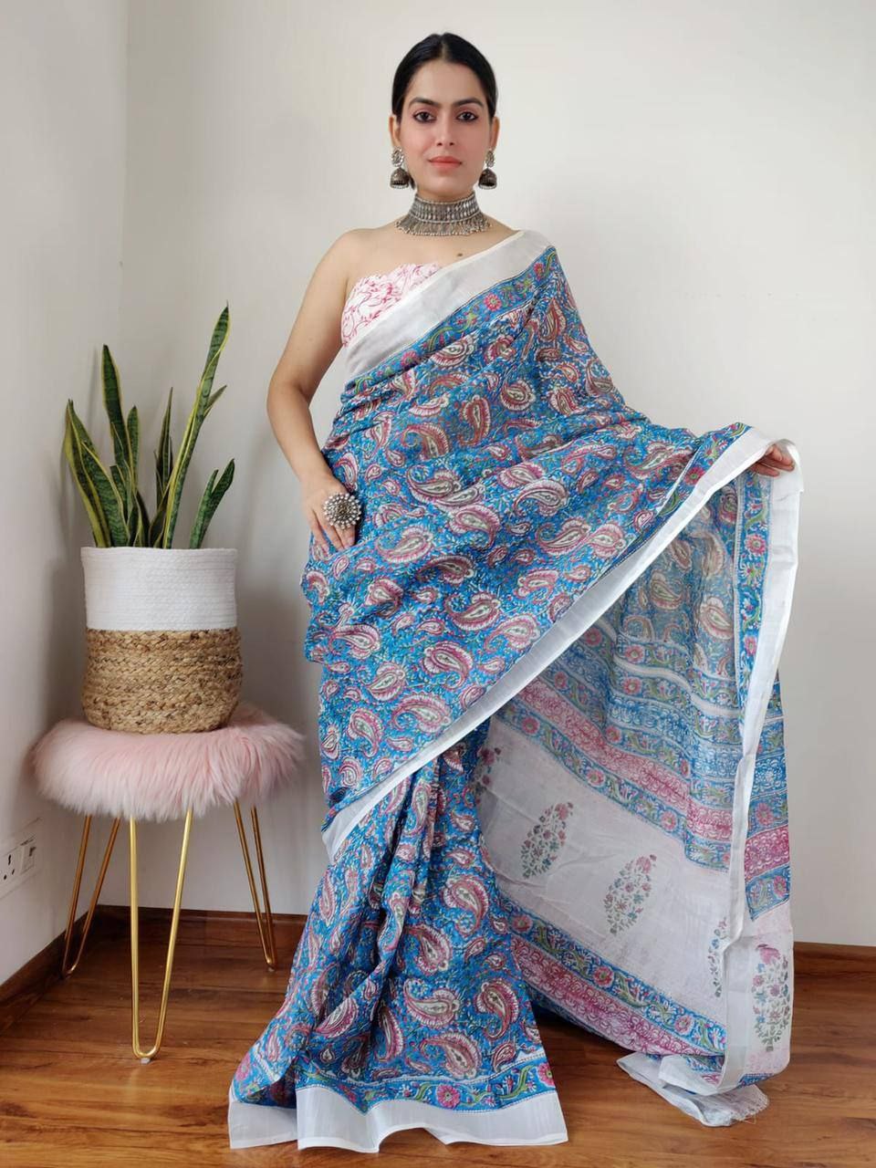 Digital Formal Printed Linen Saree