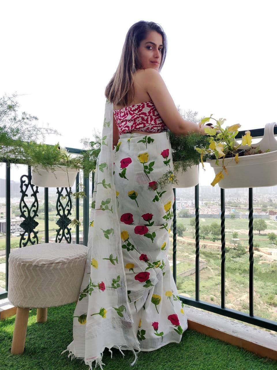 Digital Formal Printed Linen Saree