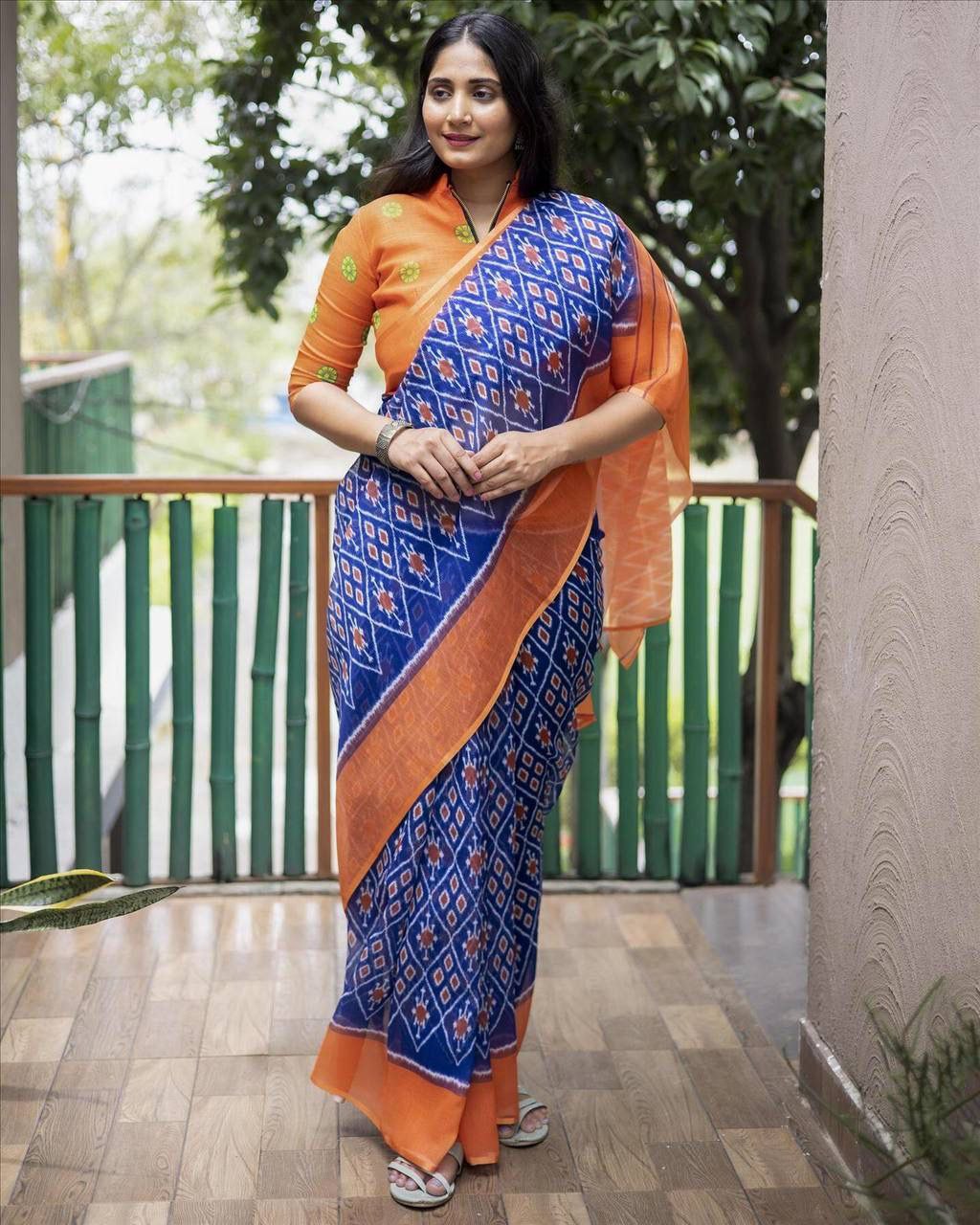 Digital Ikkat Printed Formal Linen Saree