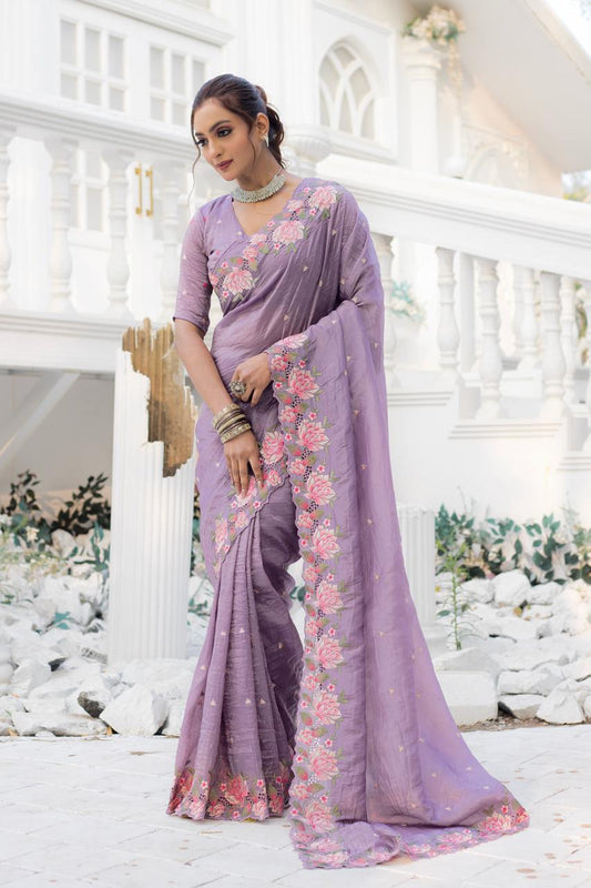Dirty Lavender Crush Silk Saree