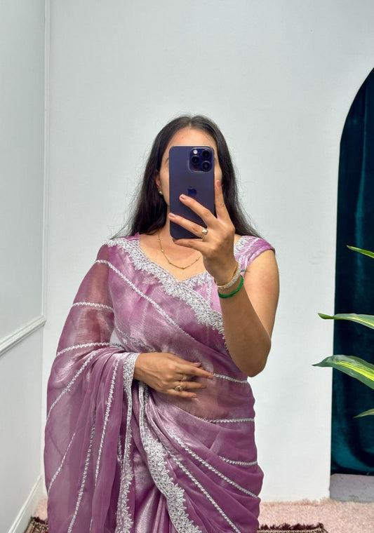 Dusty Lavender Designer Burberry Silk Saree
