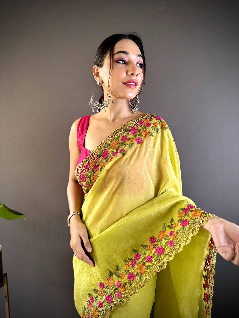 Party Wear Gold Crunchy Saree