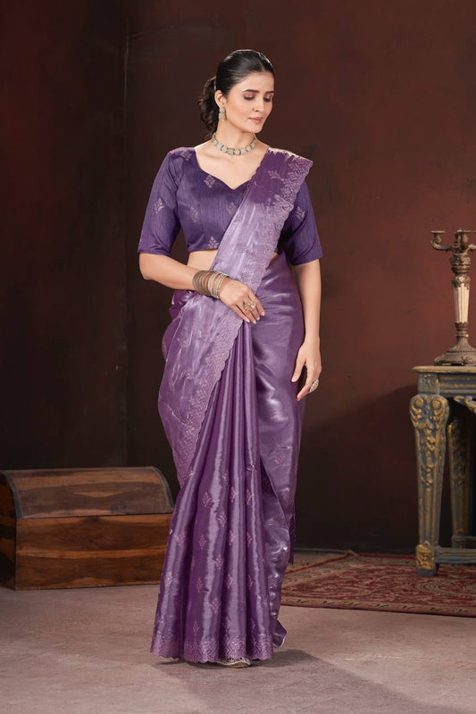 Dusty Lavender Party Wear Zimmy Choo Silk Saree