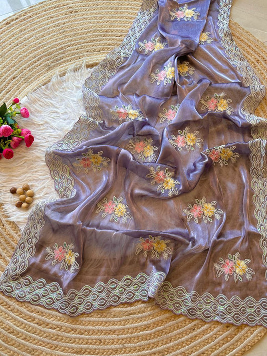 Dusty Lavender Stylish Jimmy Choo Chiffon Saree