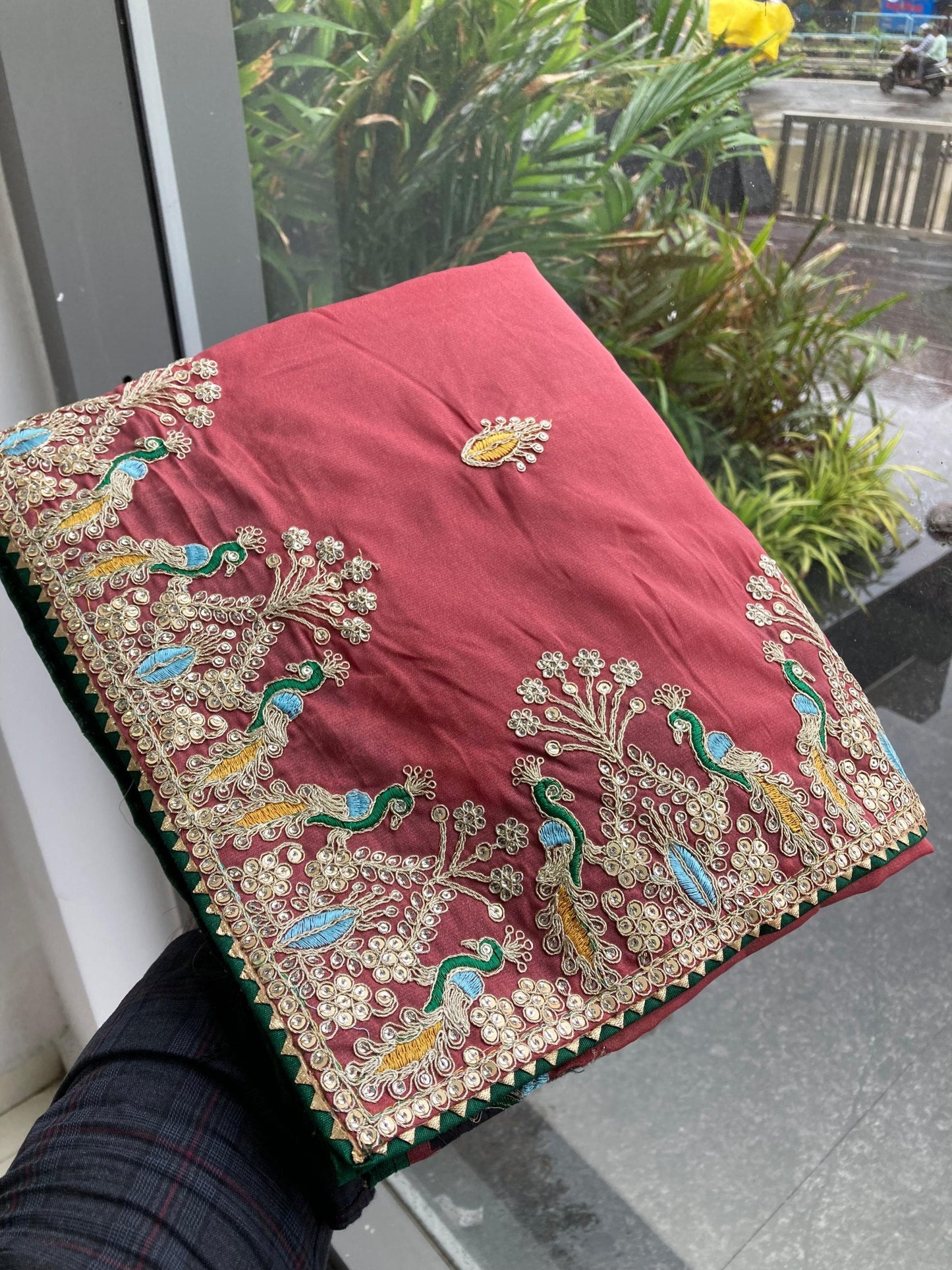 Dusty Pink Wedding Wear Georgette Silk Saree