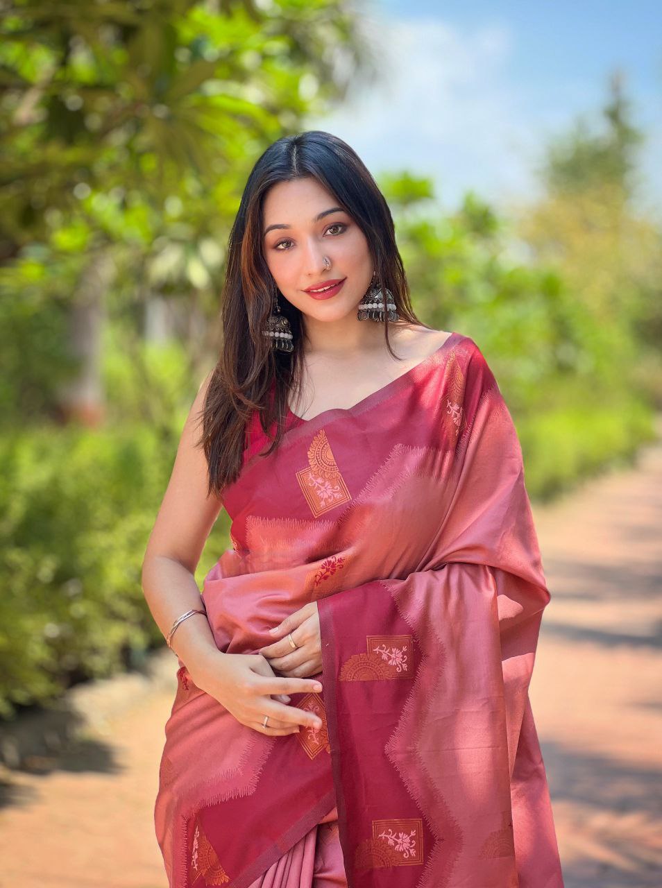 Dusty Rose Kanjivaram Pattu Zari Silk Saree