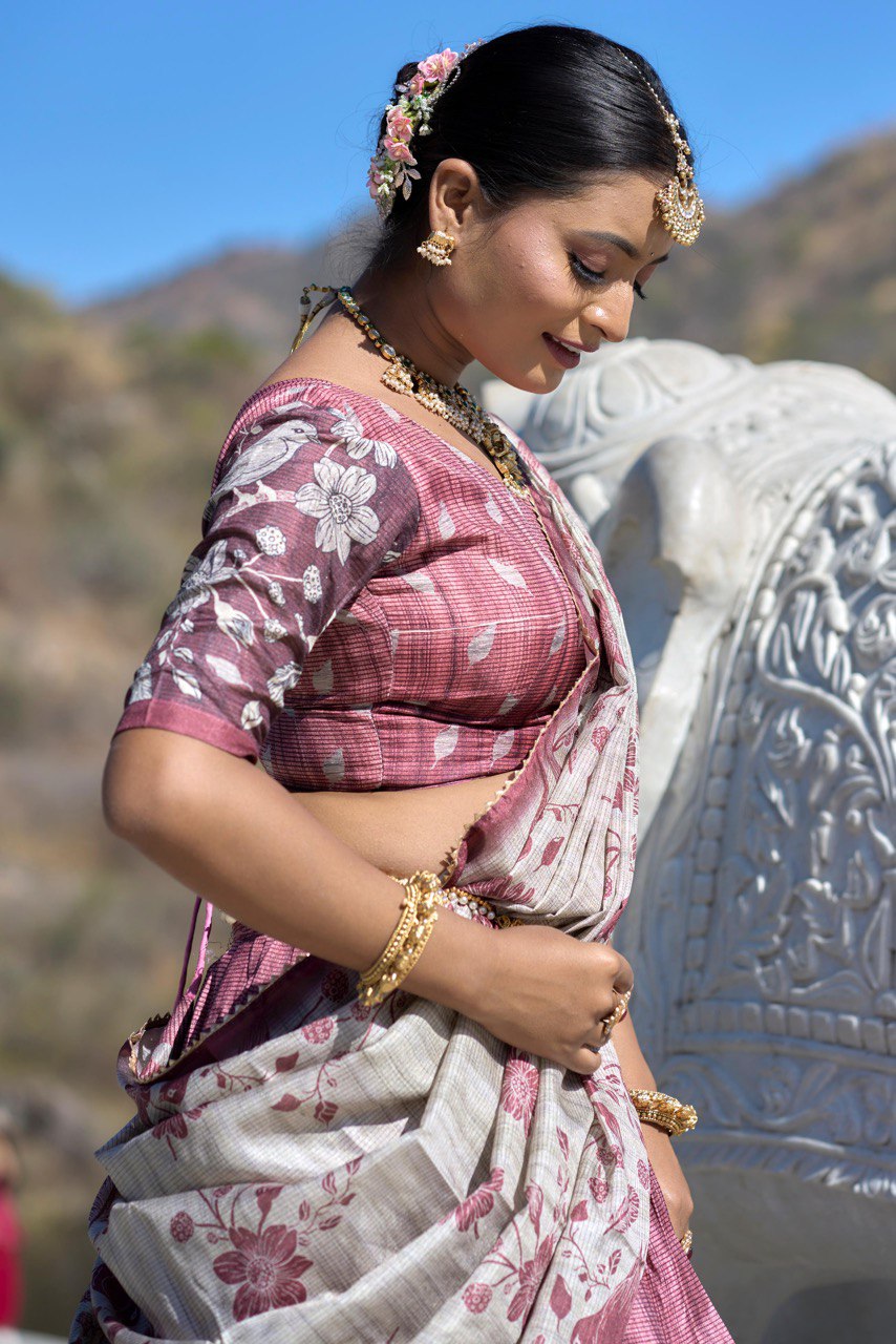Dusty Rose Manipuri Silk Lehenga Choli