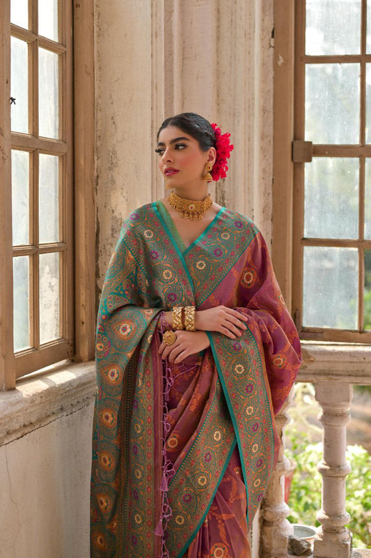 Dusty Wine Banarasi Silk Saree For Wedding