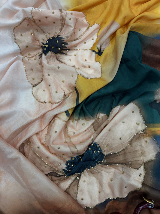 Fancy Designer Satin Crape Saree