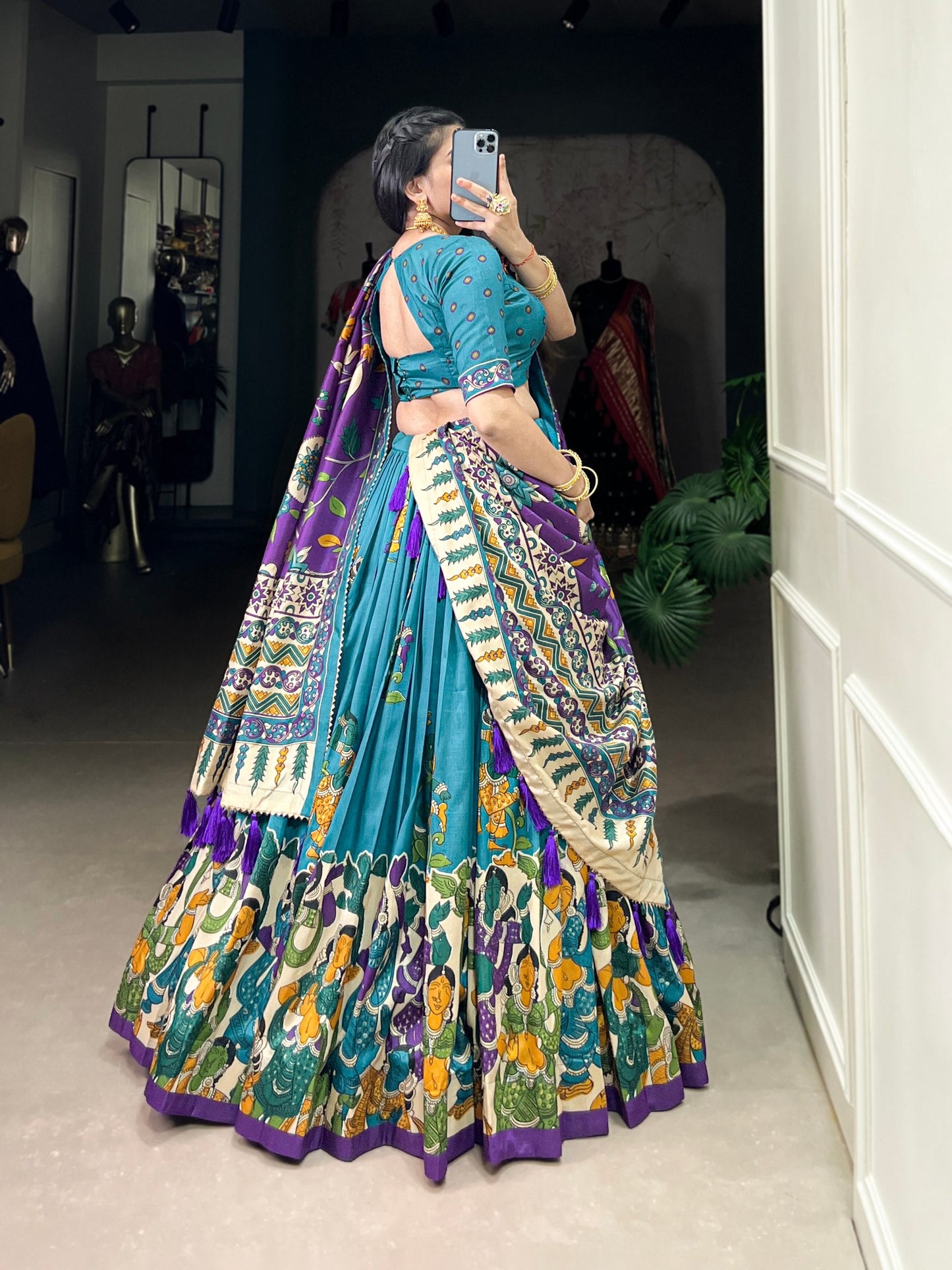 Firozi Traditional Tussar Silk Lehenga Choli