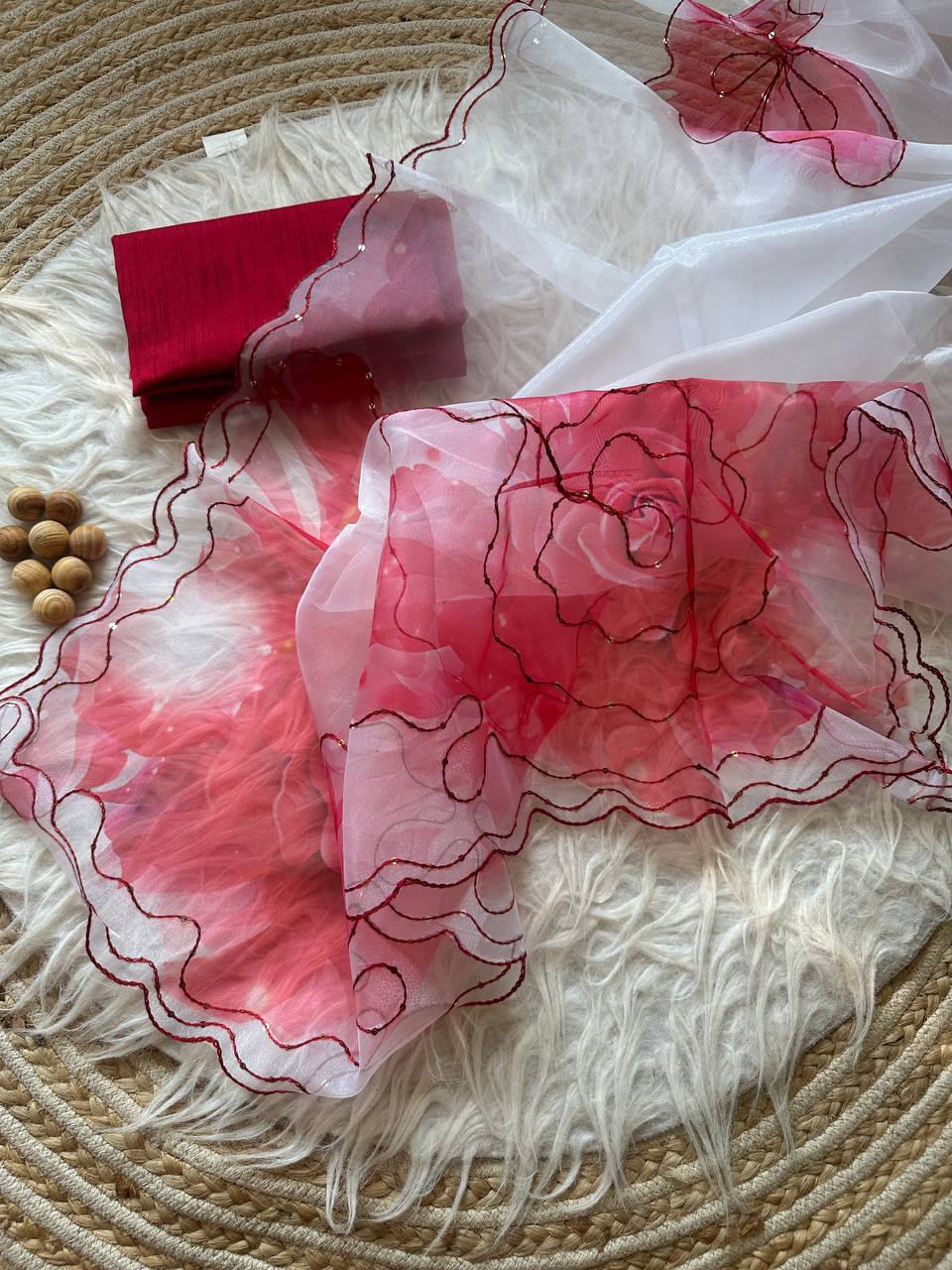 White Floral Organza Silk Saree