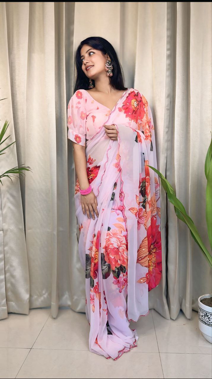 Floral Printed Georgette Silk Saree