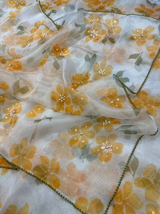 Floral Printed Organza Silk Saree
