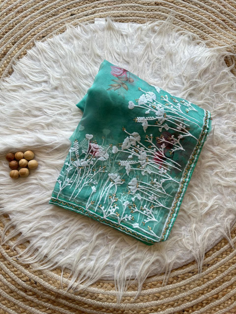 Floral Printed Organza Silk Saree