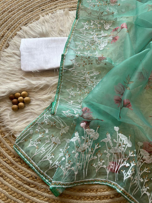 Floral Printed Organza Silk Saree