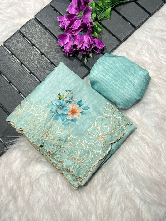 Floral Printed Tussar Silk Saree