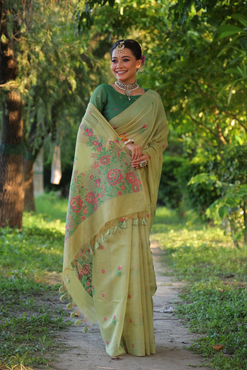 Floral Traditional Muga Cotton Saree