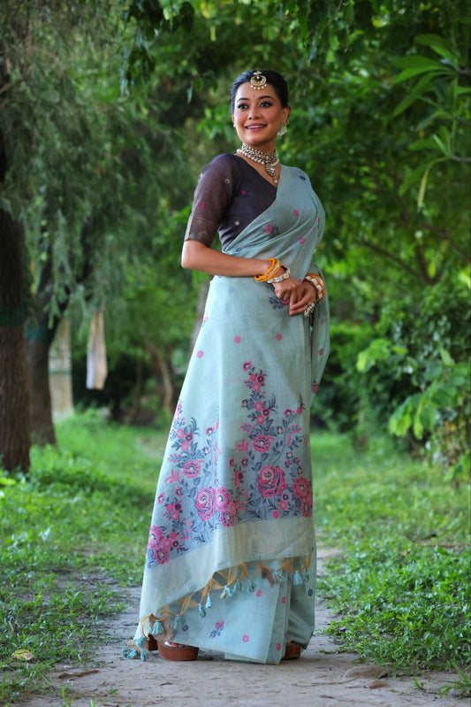 Floral Traditional Muga Cotton Saree