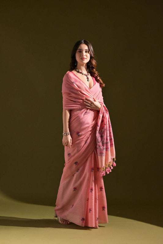 Floral Weaved Muga Cotton Saree