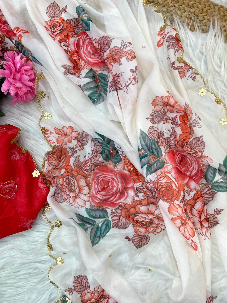 Flower Printed Tebby Silk Saree