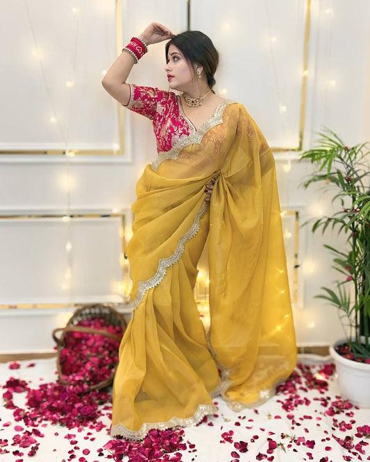 Gold Crush Tissue Soft Saree With Color Option