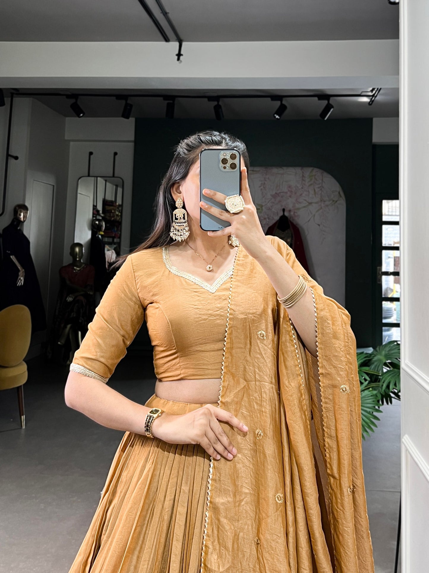 Gold Traditional Chanderi Lehenga