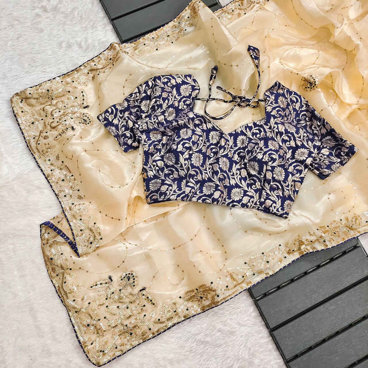 Golden Bollywood Jimmy Choo Silk Saree | Replica Design