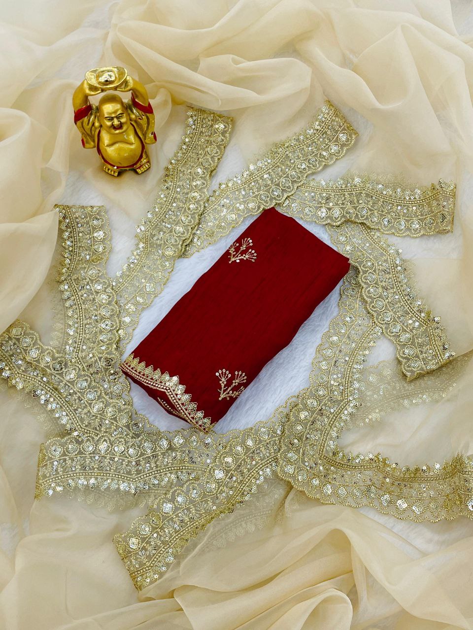 Golden Designer Nylon Organza Saree