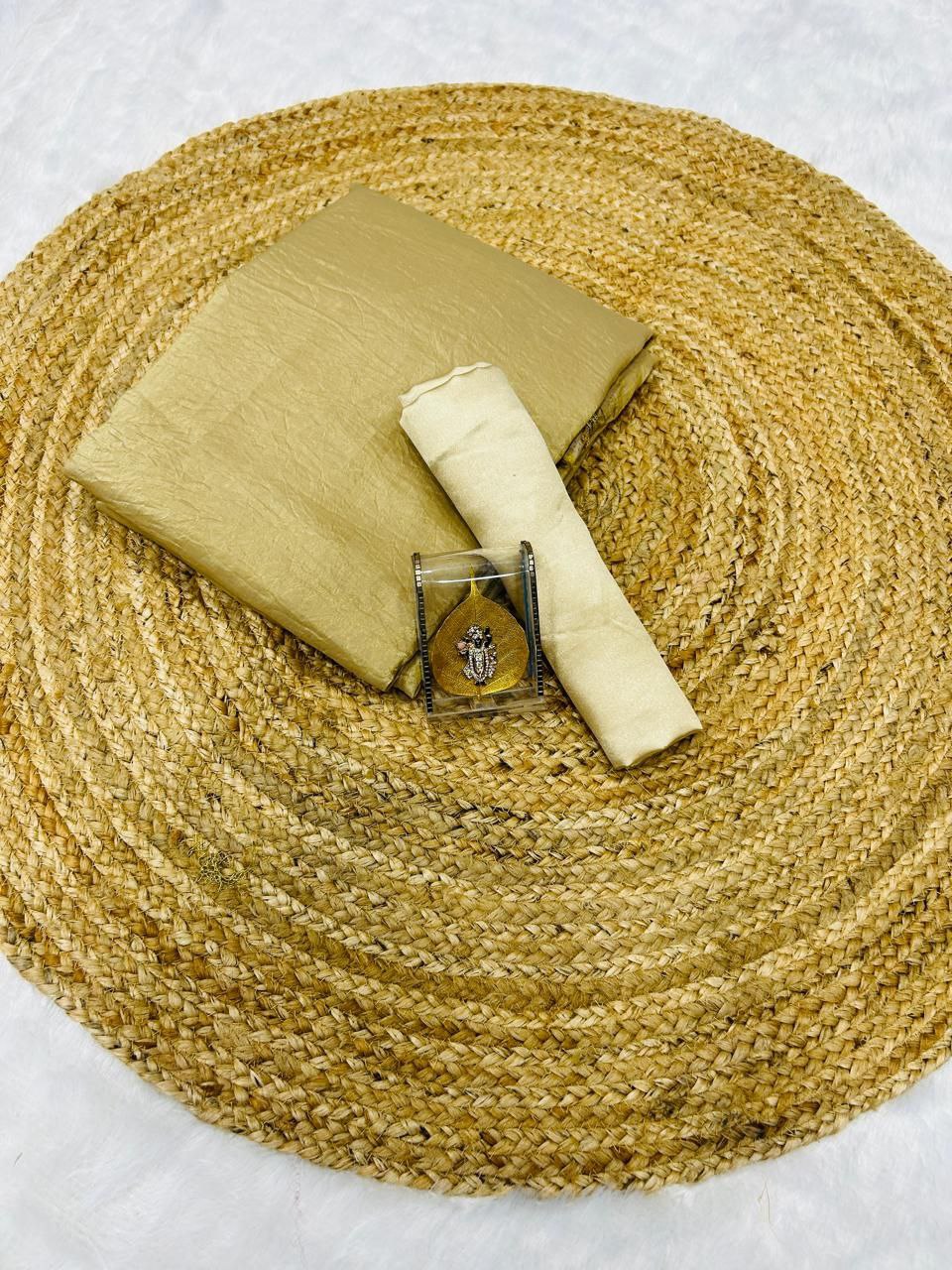 Golden Gold Crush Silk Saree | Clone Design