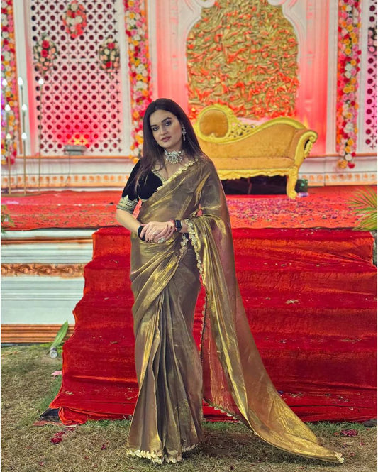 Golden Shining Tissue Silk Saree