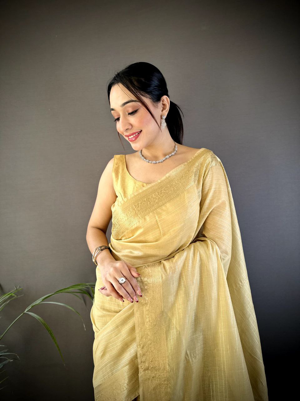 Golden Traditional Cotton Saree
