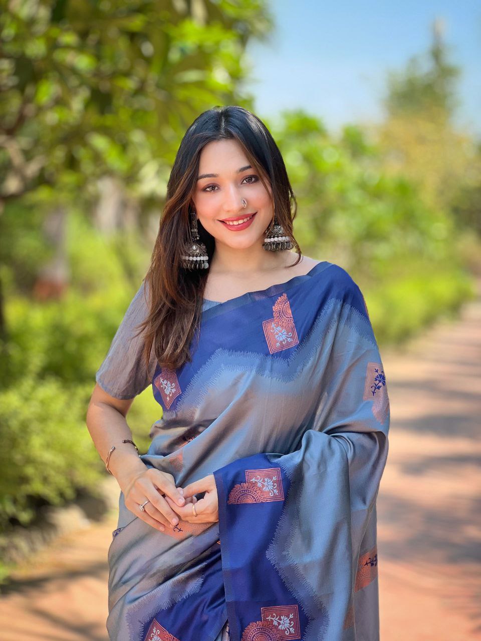 Gray & Blue Kanjivaram Pattu Zari Silk Saree