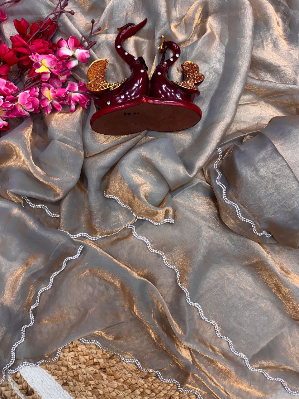 Gray Designer Party Wear Space Silk Saree