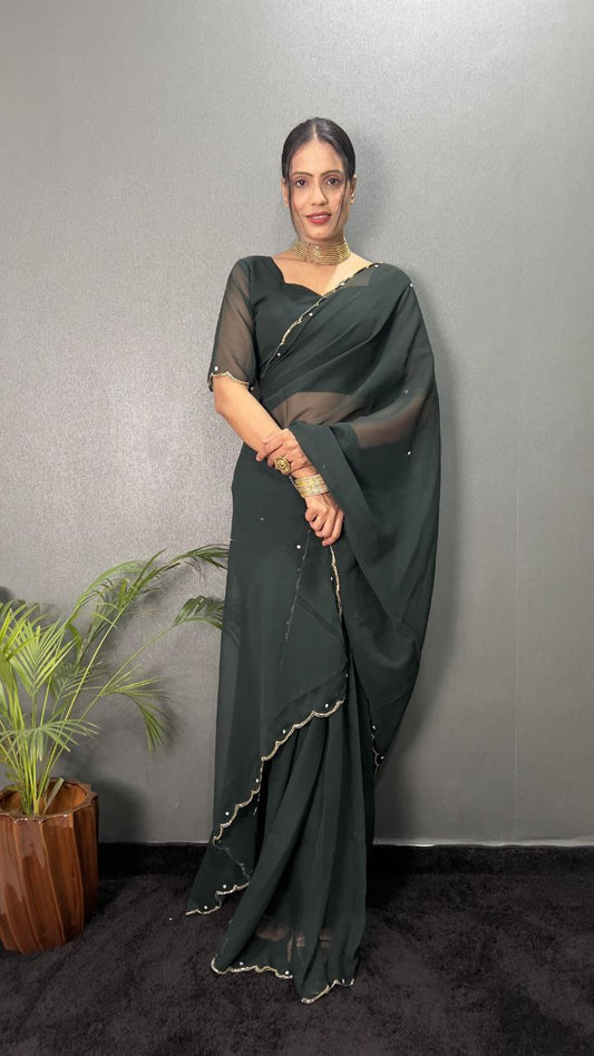 Gray Stylish Ready Made Georgette Saree