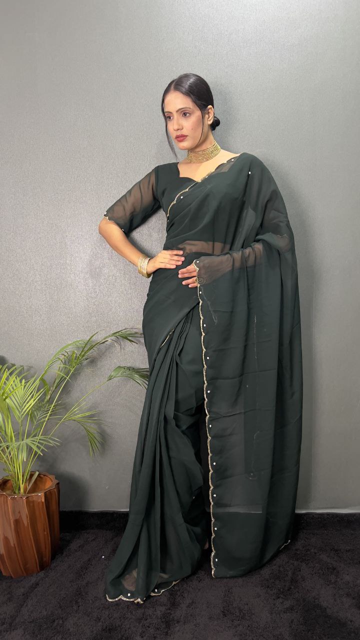 Gray Stylish Ready Made Georgette Saree