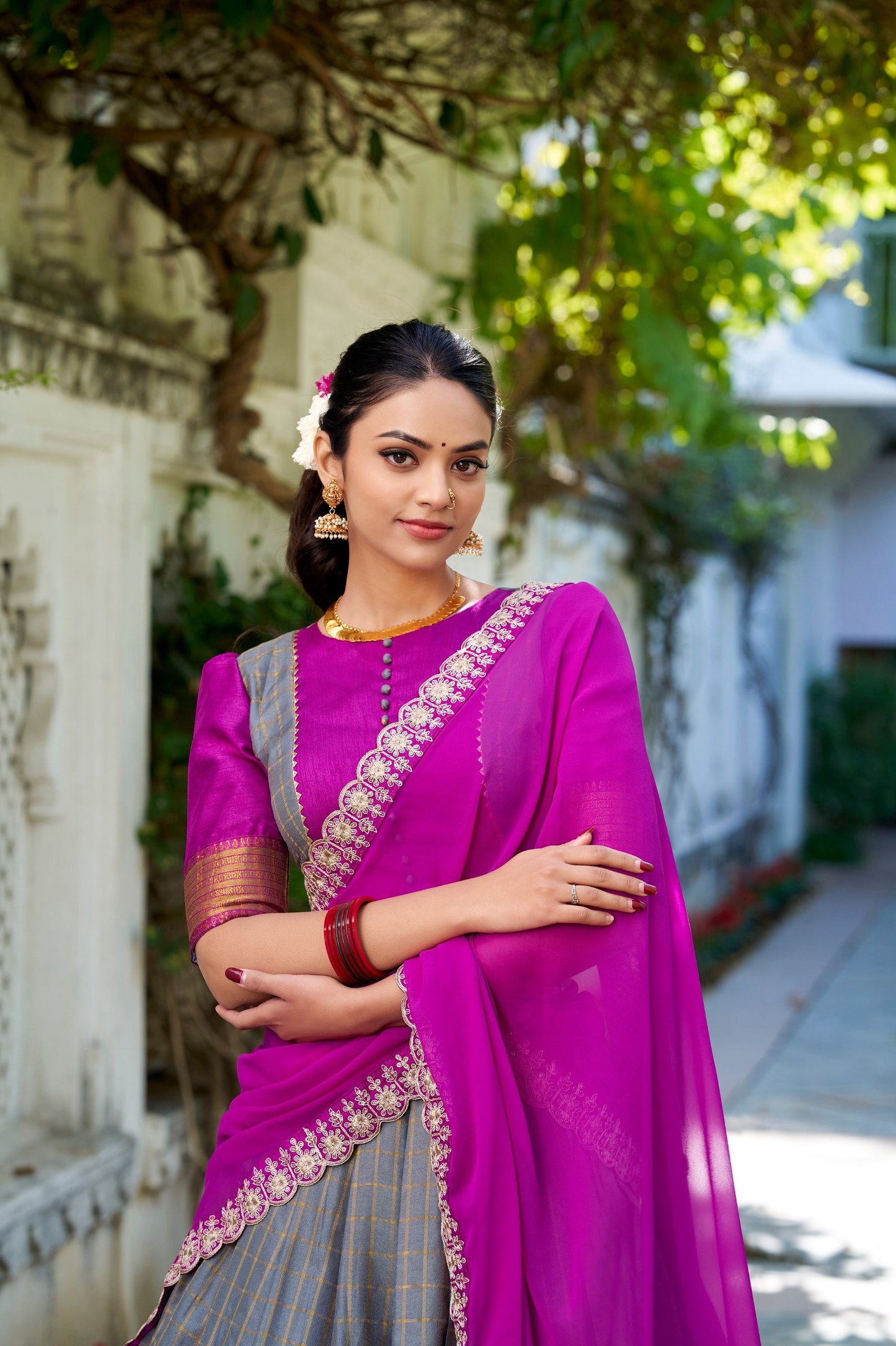 Gray Traditional Zari Chex Lehenga