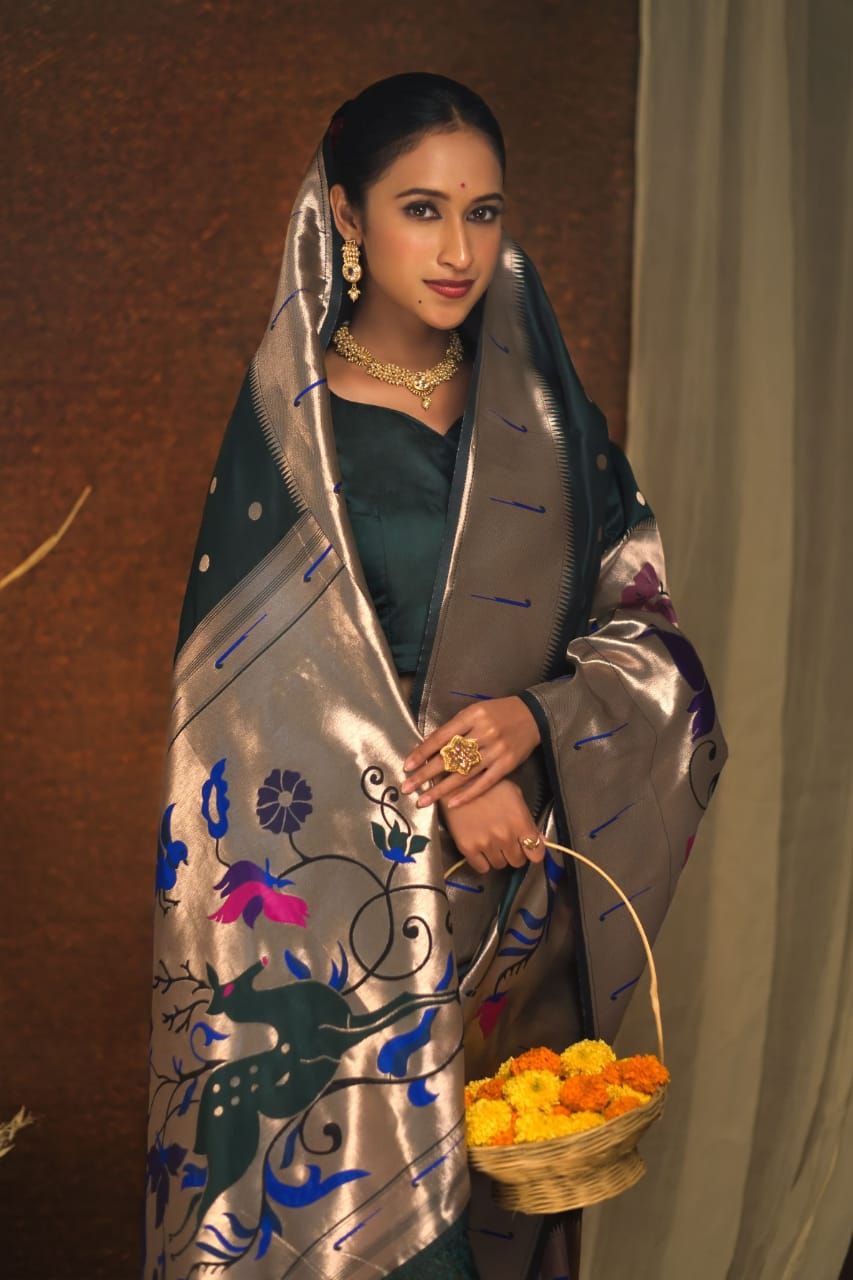 Green Banarasi Soft Silk Paithani Saree