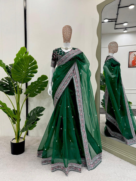 Green Party Wear Organza Silk Saree