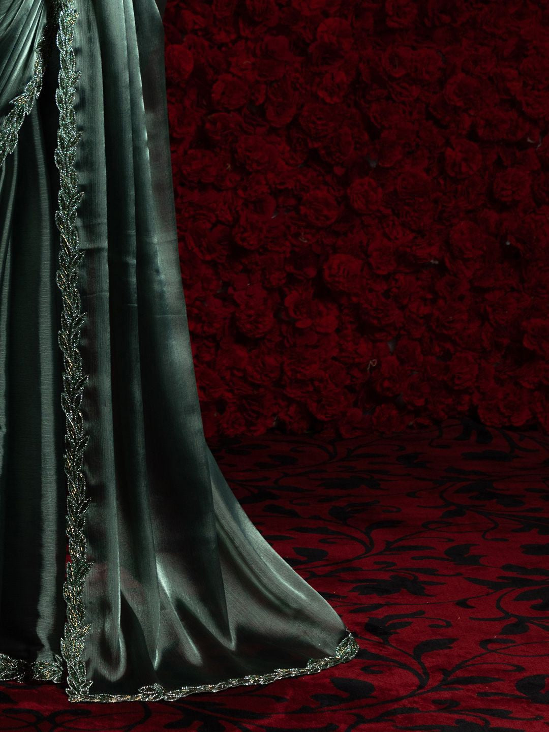 Green Party Wear Tissue Chiffon Saree | 100% Original Saree