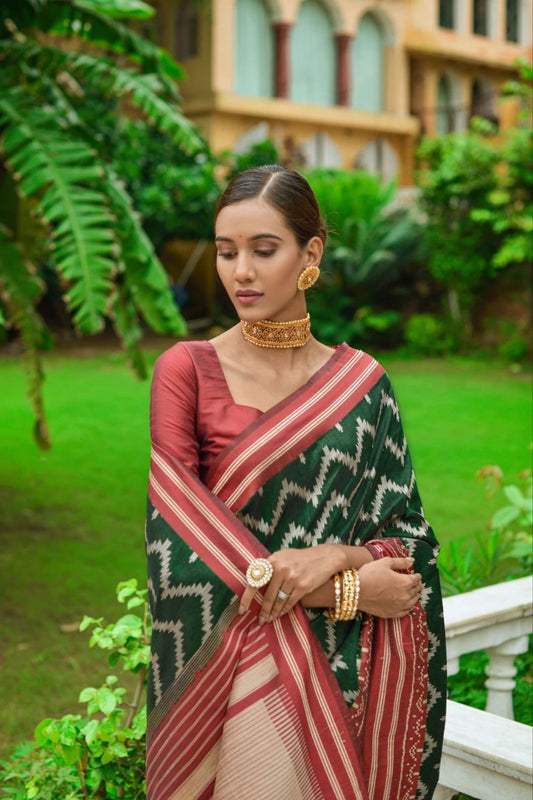 Green Raw Silk Two Tone Weaving Saree