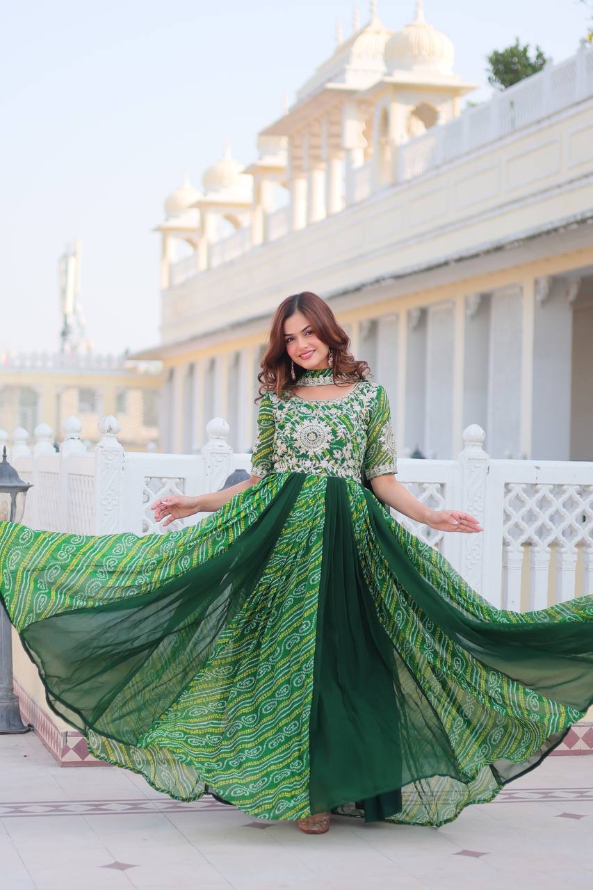 Green Traditional Indian Gown Dress With Dupatta