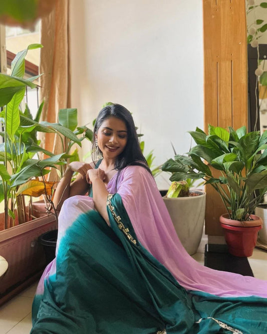 Hand Dying Chinon Silk Saree