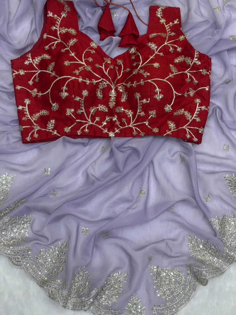 Lavender Bollywood Style Organza Saree