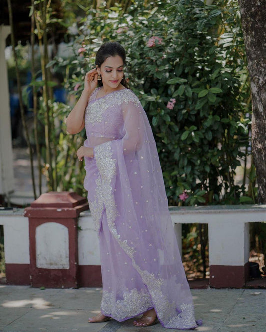 Lavender Designer Organza Saree