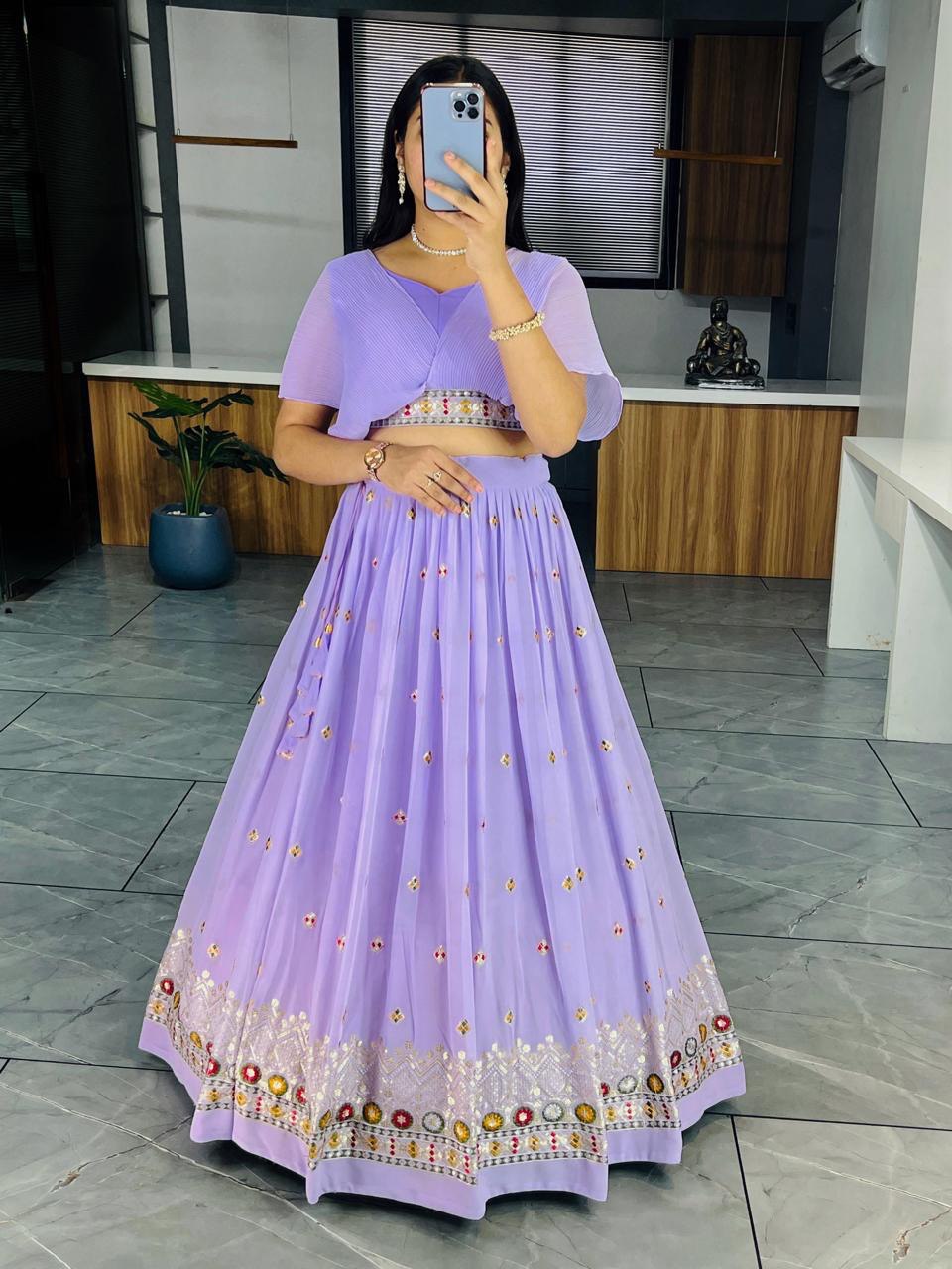 Lavender Designer Wedding Wear Lehenga Choli