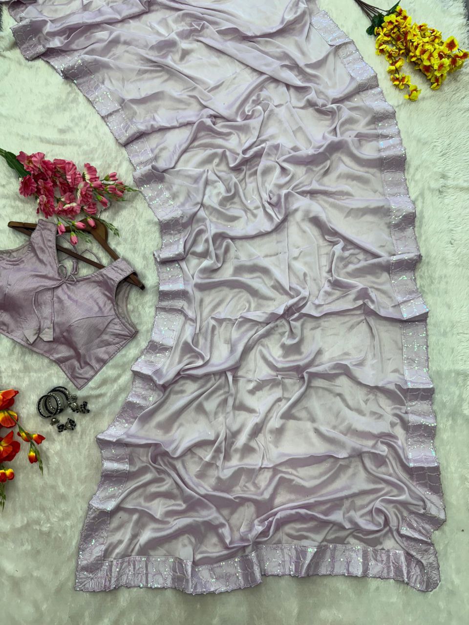 Lavender Party Wear Rangoli Silk Saree
